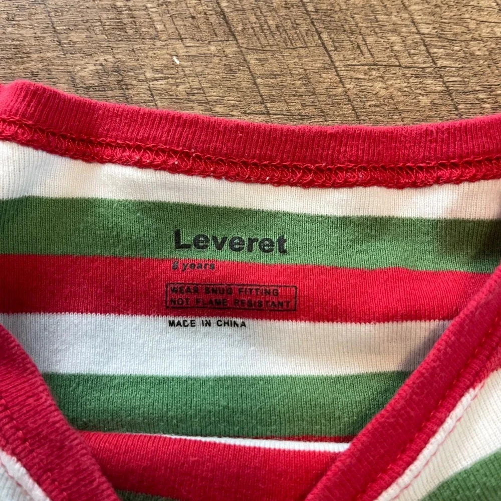 Leveret Pajama Set Kid 8 Years Red Green Holiday Festive Striped Snug Fit Cotton